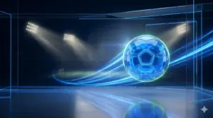 2026 Dünya Kupası kapak görseli, stadyum ışıkları altında mavi parlayan futbol topu